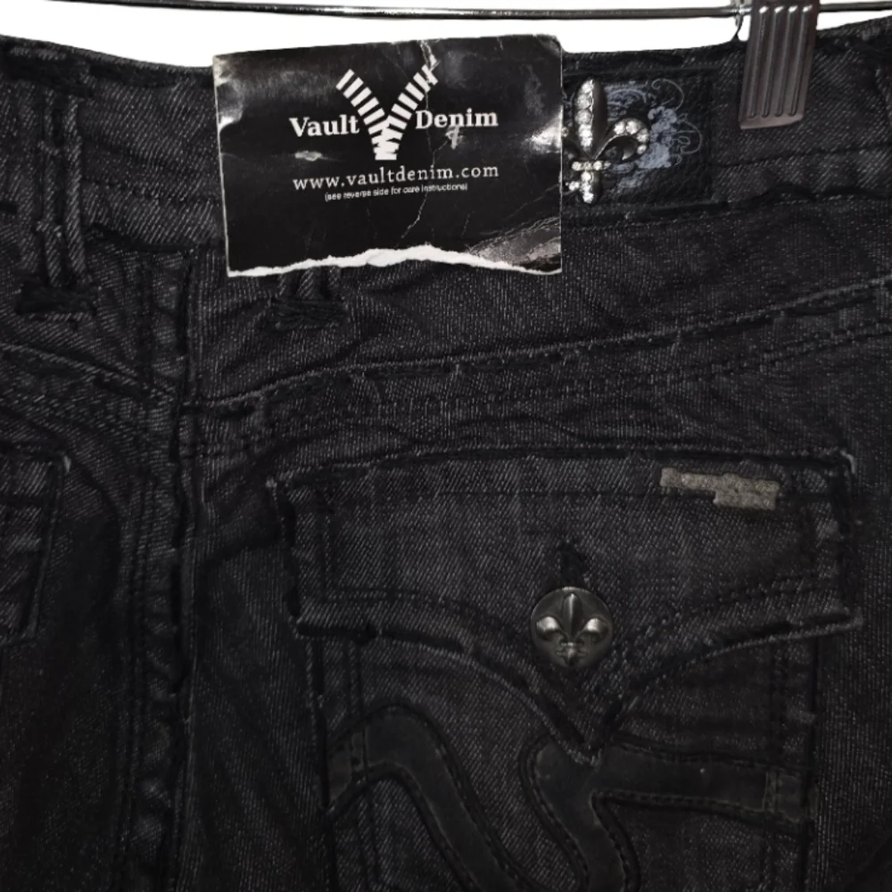 Laguna Beach‎ Vault Black Straight Leg Jeans Fleur De Lis Embellished Y2K NWT